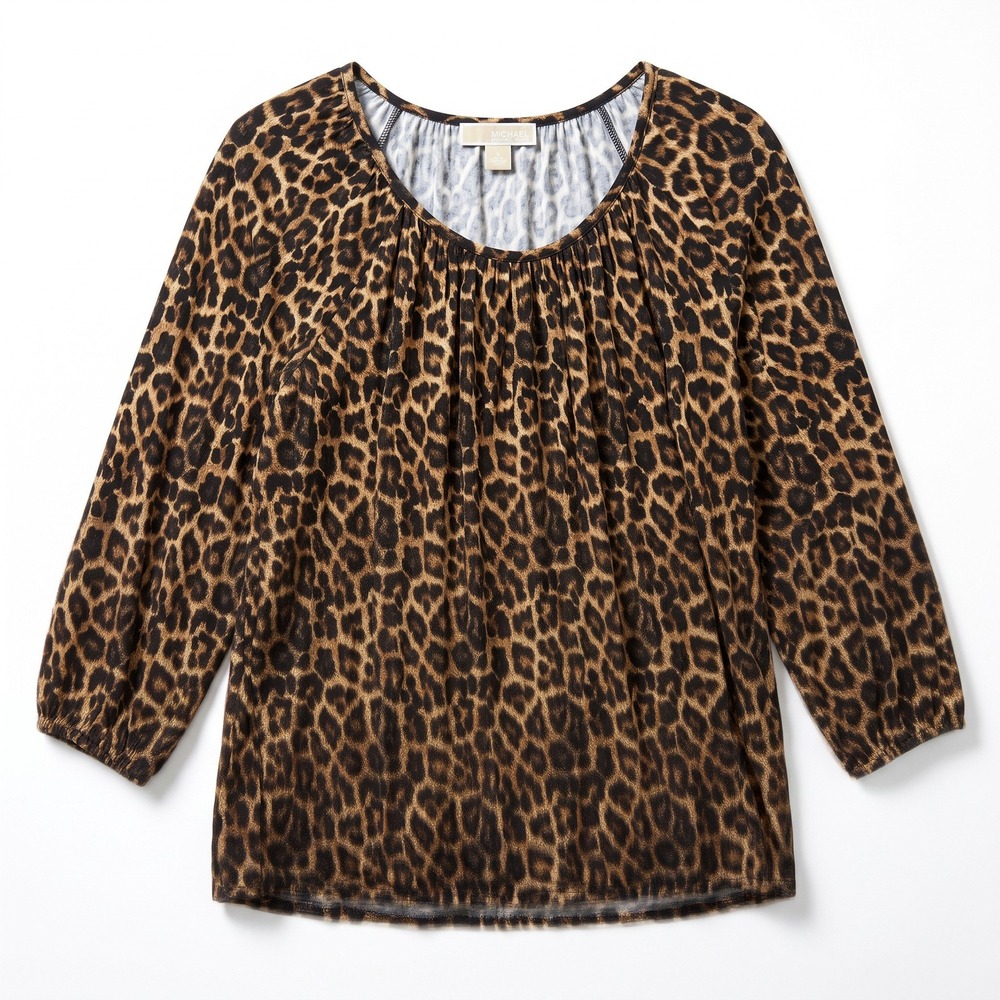 Michael Kors XL Brown Leopard Print Blouse Womens Casual Vintage Top